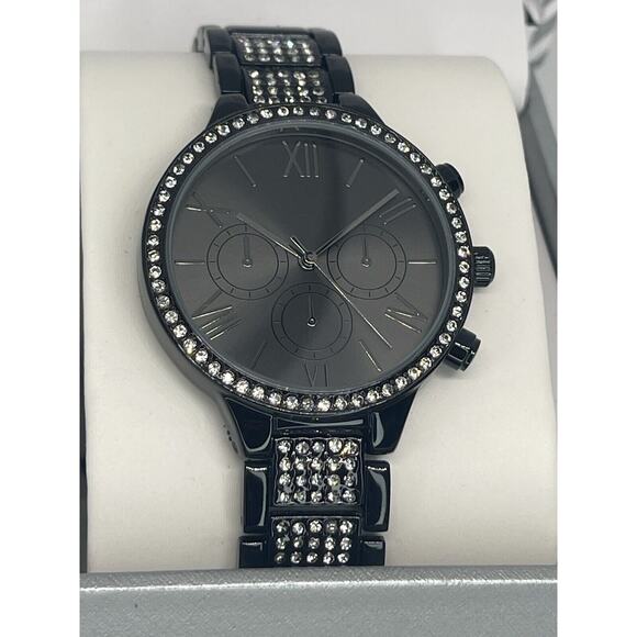 Black Tone Crystal Bracelet Watch Womens Stunning Trendy Fashion Glitz Bezel NWT main image 5